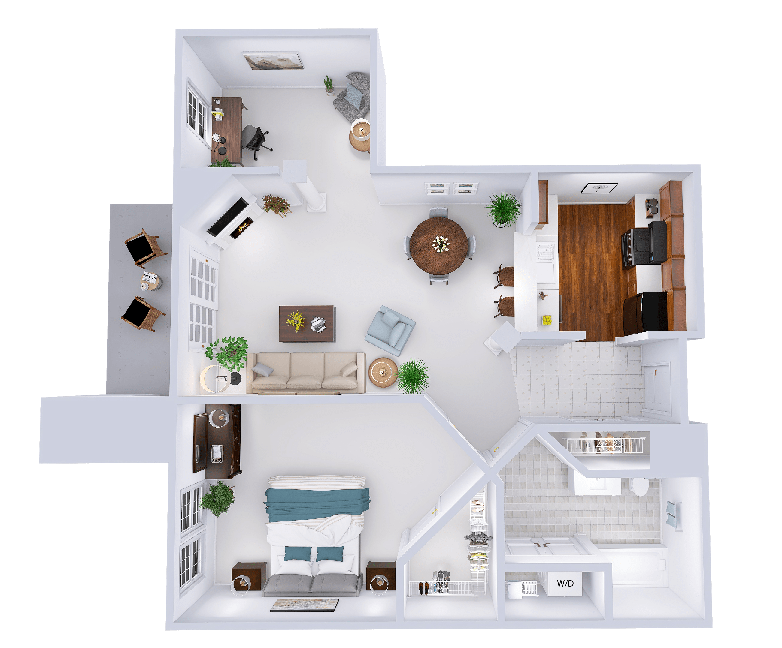 Floor plan for 1 bed, 1 bath, 860 sqft